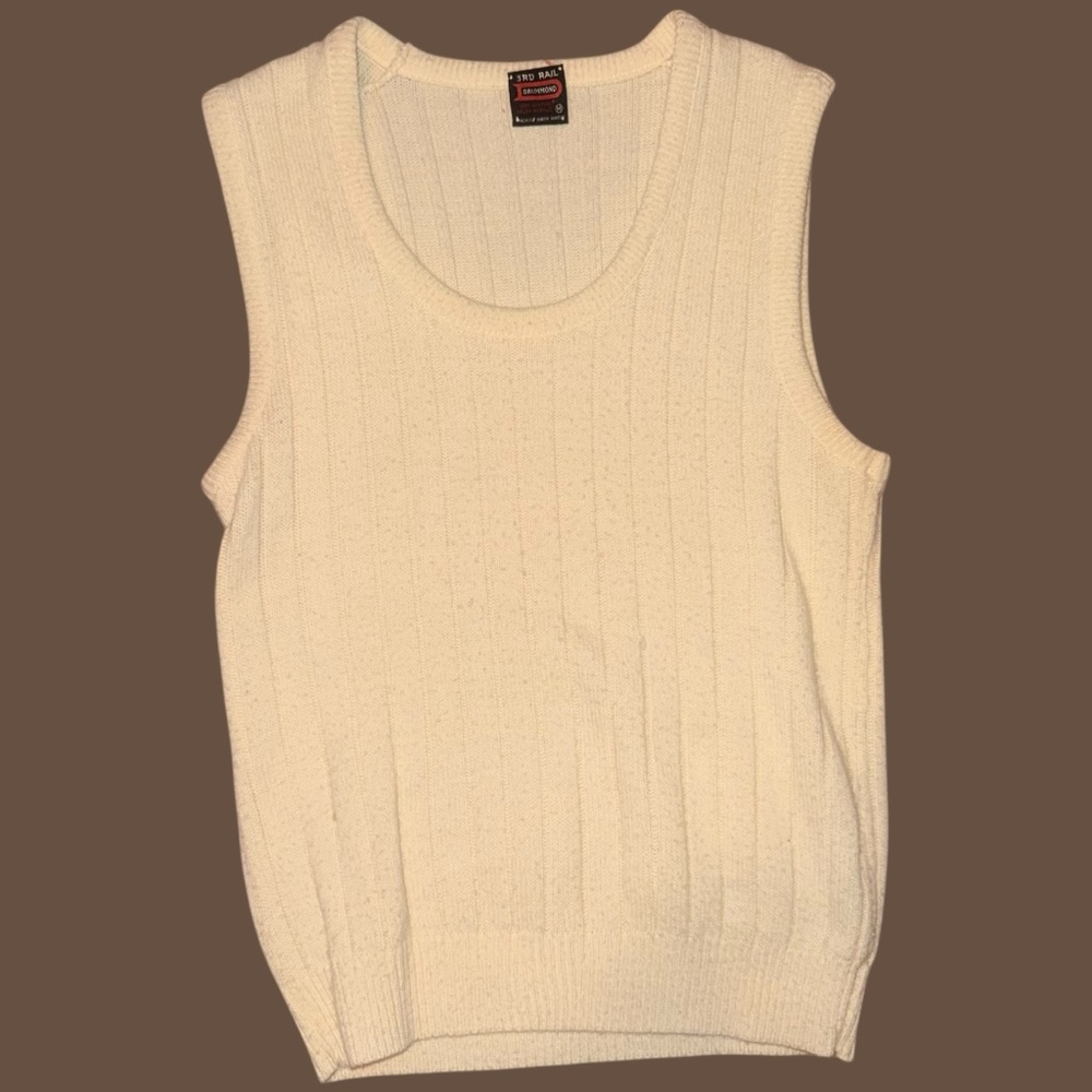 Vintage 1960-70s Cream Colored Drummond 3rd Rail Knit Sweater Vest Men’s Medium
